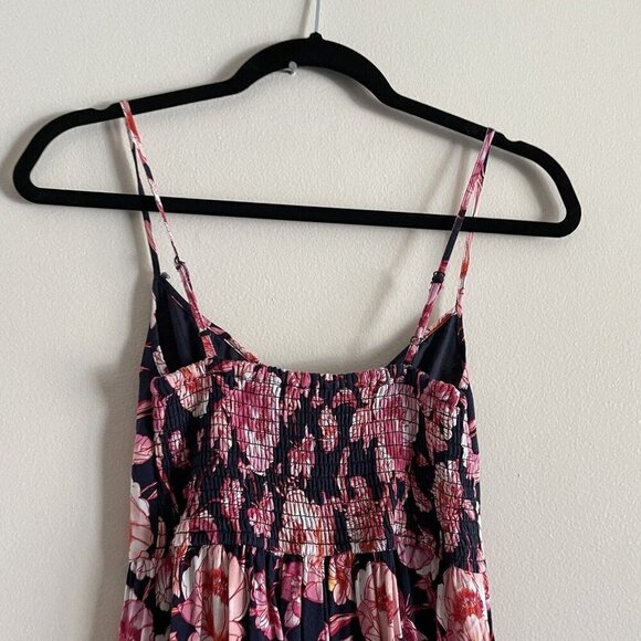 Band Of Gypsies Women XS Blue Pink Floral Spaghetti Straps Tie Front Maxi Dress - Picture 9 of 10